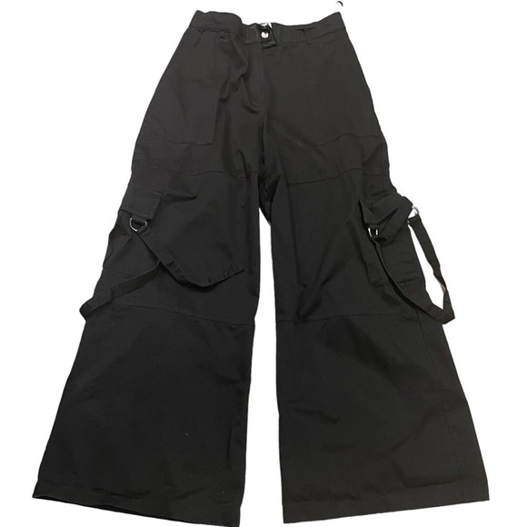 The Ragged Priest Pants - The Ragged Priest Black Wide Leg Cargo Pants Size 12